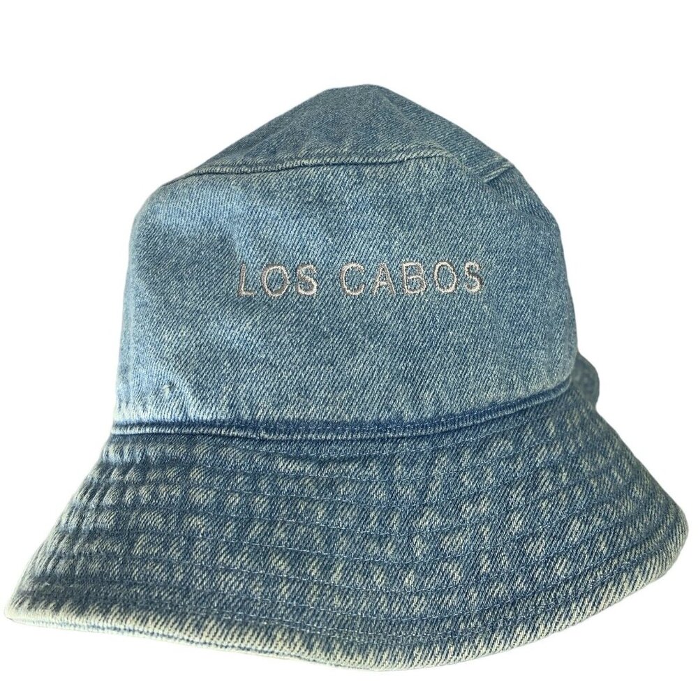 Vintage Denim Bucket Hat Big Accessories Los Cabos Blue Cotton One Size